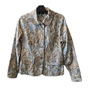 Anatology Women’s Paisley Jacket Blazer Blue Tan Button‎ Front Size S
